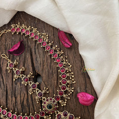 Vriksham Elegant Stone Floral Style Double side Maang Tikka-Red Green-Gold Bead-G19506