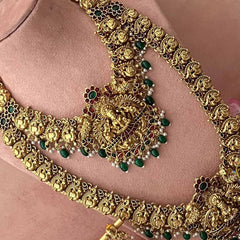 Vriksham Unique Minakari Work Lakshmi Bridal Set-Green Bead-Pearl-G21053