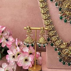 Vriksham Unique Minakari Work Lakshmi Bridal Set-Green Bead-Pearl-G21053