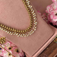 Vriksham Minimalist Gold Plated Peacock Guttapusalu Bridal Set-Pearls-G21061