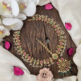 Vriksham Designer Dual Peacock& Gold Look Alike Lakshmi Double Side Maang Tikka-Red Green-Green Bead-G19503