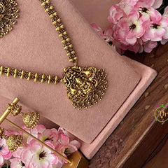 Vriksham Gold Plated Traditional Lakshmi Nagas Temple Pendant Bridal Set-Gold Bead-G21060