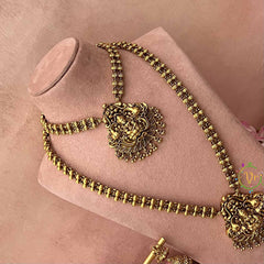 Vriksham Gold Plated Traditional Lakshmi Nagas Temple Pendant Bridal Set-Gold Bead-G21060