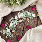 Vriksham White Floral Crystal Beaded Style Broach Gajra Flower Accessories-H1219