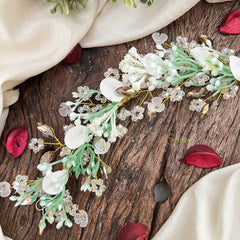 Vriksham White Floral Crystal Beaded Style Broach Gajra Flower Accessories-H1219