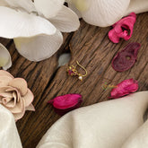 Vriksham Antique Floral AD Stone Nath/Nose pin-Pearl-Red-G17391