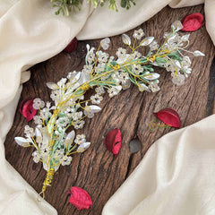 Vriksham White Floral Crystal Beaded Style Broach Gajra Flower Accessories-H1219