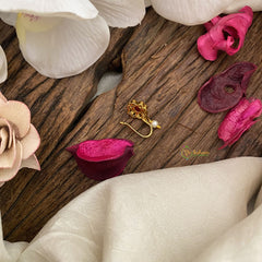 Vriksham Antique Floral AD Stone Nath/Nose pin-Pearl-Red-G17391