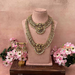 Vriksham Peacock Feather Nakshi With Lakshmi Pendant Pearls Detailing Bridal Set-G21063