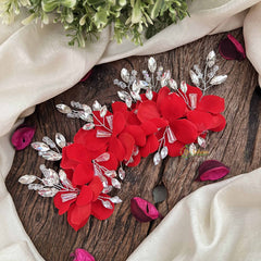 Vriksham Radish Red Rose Floral Crystal Leaf Beads Gajra Flower Accessories-H1211