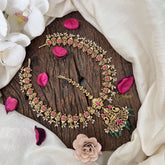 Vriksham Designer Dual Peacock& Gold Look Alike Lakshmi Double Side Maang Tikka-Red-Green Bead-G19504