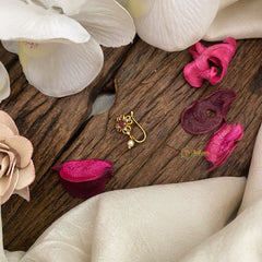 Vriksham Antique Floral AD Stone Nath/Nose pin-Pearl-White Red-G17390