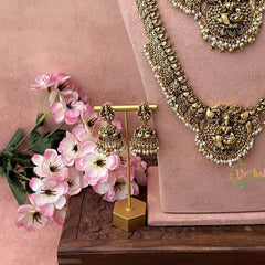 Vriksham Peacock Feather Nakshi With Lakshmi Pendant Pearls Detailing Bridal Set-G21063