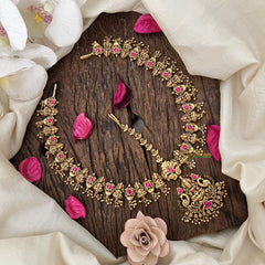 Vriksham Designer Dual Peacock& Gold Look Alike Lakshmi Double Side Maang Tikka-Red-Gold Bead-G19501