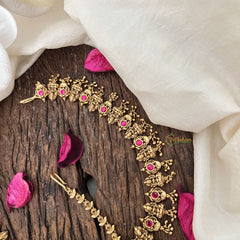 Vriksham Designer Dual Peacock& Gold Look Alike Lakshmi Double Side Maang Tikka-Red-Gold Bead-G19501