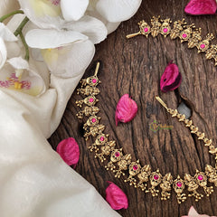 Vriksham Designer Dual Peacock& Gold Look Alike Lakshmi Double Side Maang Tikka-Red-Gold Bead-G19501