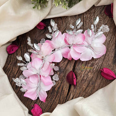 Vriksham Baby pink & White Floral Crysttal Beads Gajra Flower Accessories-H1207