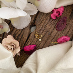 Vriksham Peacock Shape AD Stone Nath/Nose pin-Pearl-White-G17388