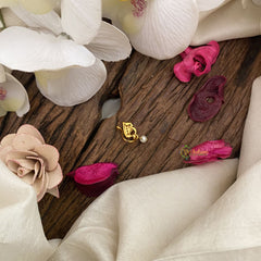 Vriksham Peacock Shape AD Stone Nath/Nose pin-Pearl-White-G17388