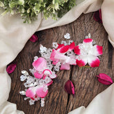 Vriksham Ivory & Pink Shade Floral Crystal Beads Gajra Flower Accessories-H1209