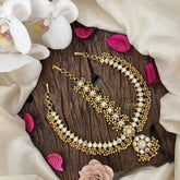 Vriksham Elegant White Stone Floral Style Double Side Maang Tikka-Gold Bead-G19505