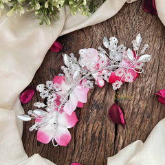 Vriksham Ivory & Pink Shade Floral Crystal Beads Gajra Flower Accessories-H1209