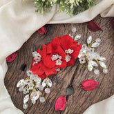 Vriksham Royal Red Rose Floral Crystal Leaf Beads Gajra Flower Accessories-H1210