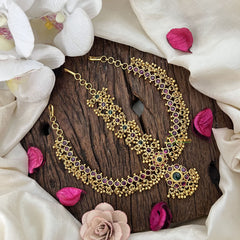 Vriksham Elegant Floral Style Double Side Maang Tikka-Red Green-Gold Bead-G19511