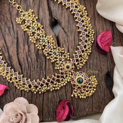 Vriksham Elegant Floral Style Double Side Maang Tikka-Red Green-Gold Bead-G19511