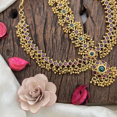 Vriksham Elegant Floral Style Double Side Maang Tikka-Red Green-Gold Bead-G19511