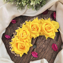 Vriksham Artificial Yellow Rose With White Golden Accent Hair Bun Flower Accessories-H1200