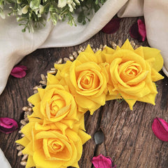 Vriksham Artificial Yellow Rose With White Golden Accent Hair Bun Flower Accessories-H1200