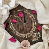 Vriksham Designer Half Moon Style Floral Double Side Maang Tikka-Red White-Green Bead-G19510