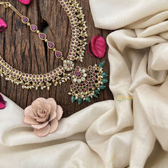 Vriksham Designer Half Moon Style Floral Double Side Maang Tikka-Red White-Green Bead-G19510