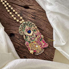 Antique Vishnu Lakshmi Jadau Kundan Pendant Chain-J2374
