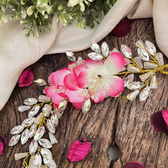 Vriksham Pink With Crystal Style Floral Gajra Flower Accessories-H1213