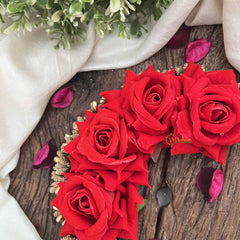 Vriksham Artificial Maroon Rose With Golden Accent Hair Bun Flower Accessories-H1198