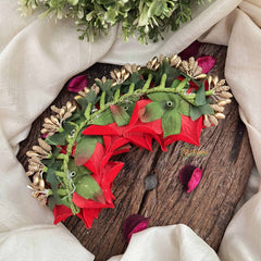 Vriksham Artificial Maroon Rose With Golden Accent Hair Bun Flower Accessories-H1198