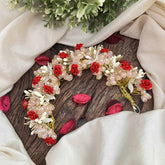Vriksham Crystal beaded Red Rose Hair Gajra With Golden Touch Flower Accessories-H1202