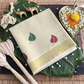 Vriksham Pista Green Color Kasavu Tissue Cotton Saree Embroidered-VS4344