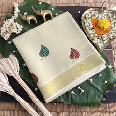 Vriksham Pista Green Color Kasavu Tissue Cotton Saree Embroidered-VS4344