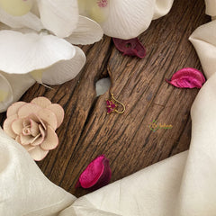 Vriksham Antique Designer AD Stone Nath/Nose pin-Red-G17364