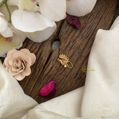 Vriksham Elegant Peacock AD Stone Nath/Nose pin-Pearl-White Red-G17355