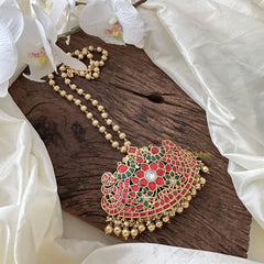 Dual Peacock Jadau Kundan Pendant Chain-Pearl-J2368