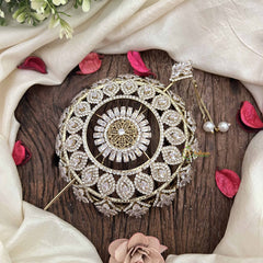 Vriksham Elegant Floral Crystal With Pearl Coted Design Hair Bun Cage Accessory-H1223