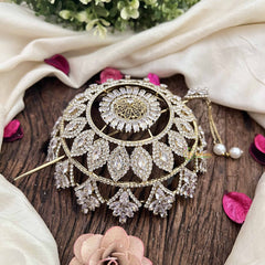 Vriksham Elegant Floral Crystal With Pearl Coted Design Hair Bun Cage Accessory-H1223