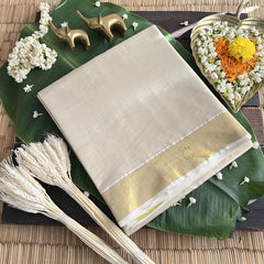 Vriksham Kasavu Plain Tissue Cotton Saree-Glossy Golden Zari Patti-VS4346