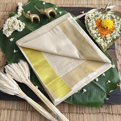 Vriksham Kasavu Plain Tissue Cotton Saree-Glossy Golden Zari Patti-VS4346