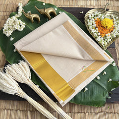 Vriksham Kasavu Small Checkes Cotton Saree-Golden Zari Patti-VS4343