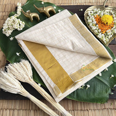 Kasavu Checks Cotton Saree-Golden Zari Patti- VS3478